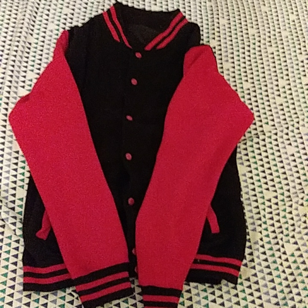 Red and black varsity jacket